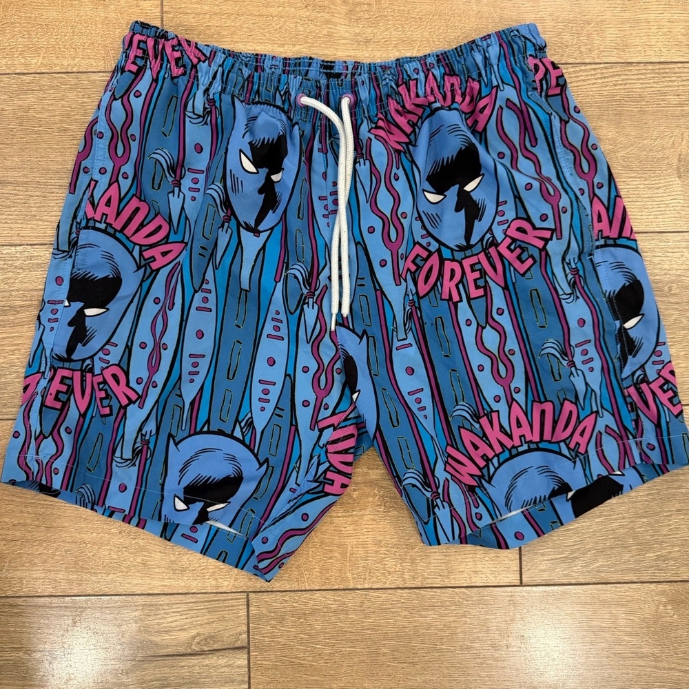 Marvel Shorts Mens‎ Small Blue Swim Trunks Wakanda Forever Drawstring Liner